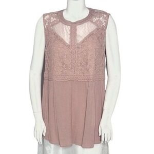 Tru Self Woodrose Lace Back‎ Keyhole Sleeveless Top Plus Size 1X